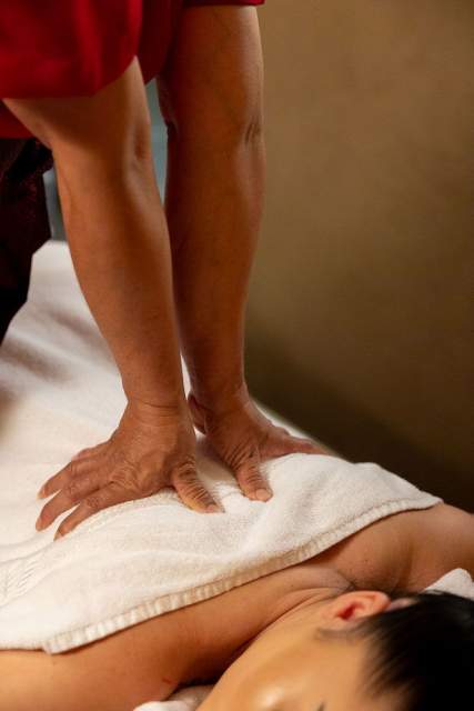 Massage du dos sur table de soin, prestation bien-être Hôtel Restaurant Haut-Rhin